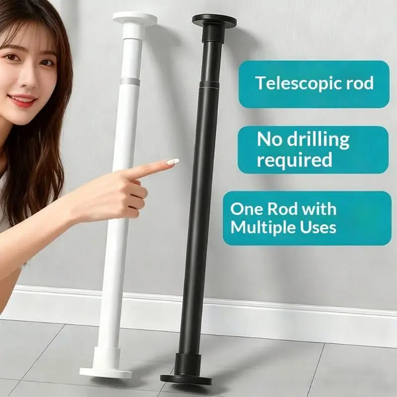 No Drill Telescopic Shower Curtain Clothes Drying Rod Adjustable Suitable For Bathrooms Bedrooms Balconies Etc