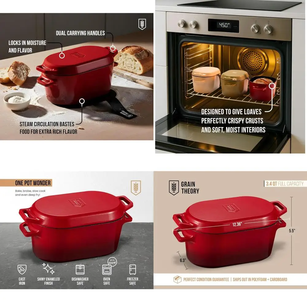 

Enameled Cast Iron Dutch Oven for Sourdough, Dual-Handled, 3.4 Qt, Cherry Ombre, Dishwasher Safe