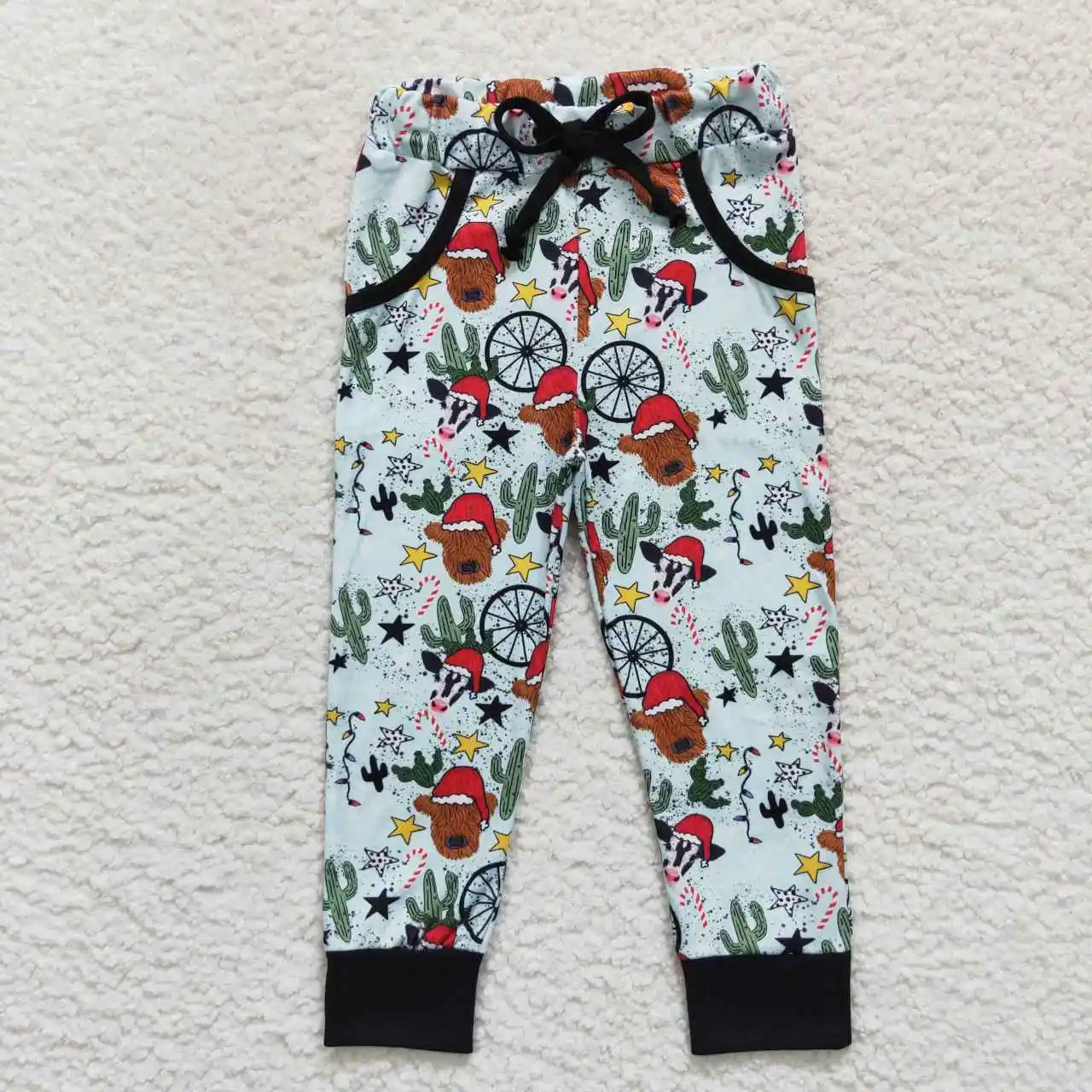 Wholesale Kids Infant Western Cow Cactus Pocket Pants Toddler Spring Fall Clothing Baby Boy Trousers Children Christmas Clothes