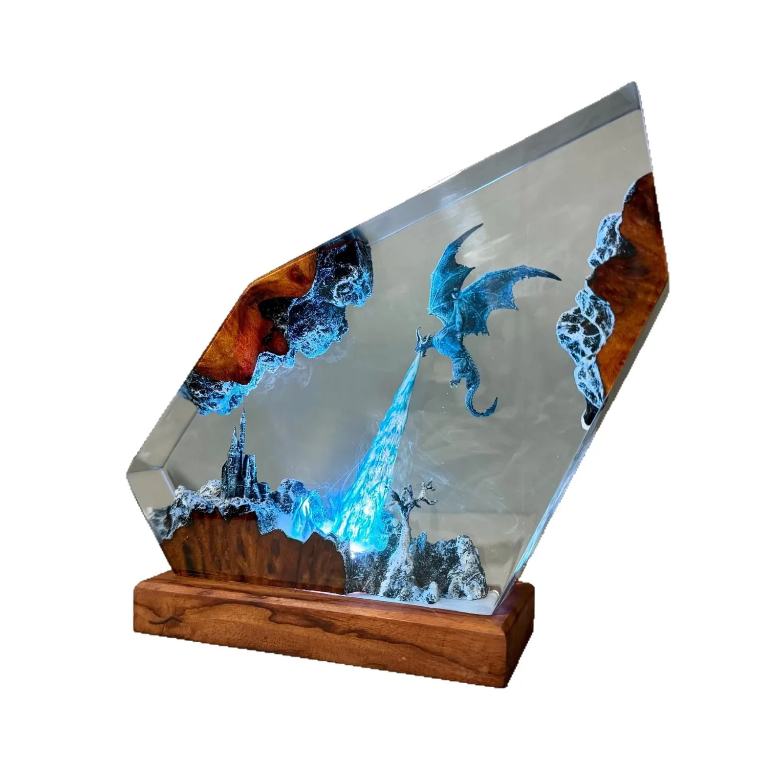 الجليد التنين الاعتداء القلعة الكائن الراتنج الجدول ضوء الإبداعية الفن الديكور مصباح الطائر التنين موضوع ضوء الليل USB تهمة