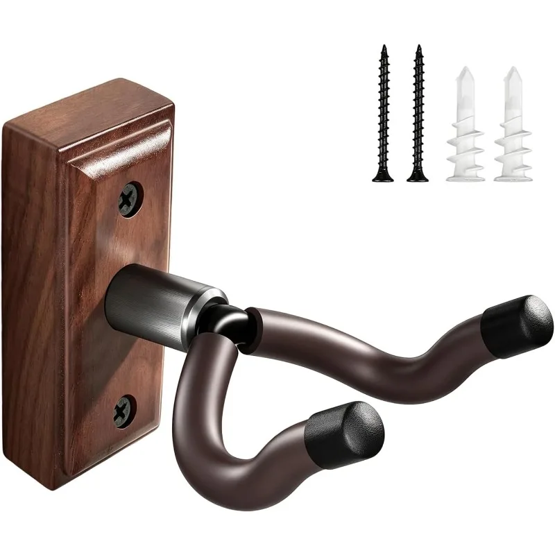 Zebra Wood Guitar Wall Stand & Wall Mount Hanger with Rotating Hooks, Suitable for All Sizes of Guitars