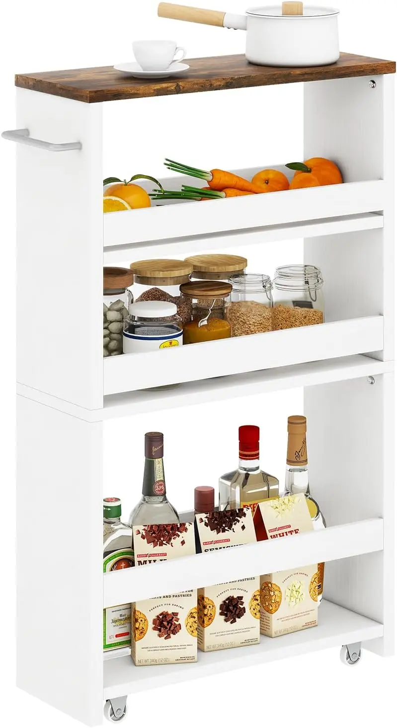 

Тележка-органайзер на колесиках, 5,9 дюйма в ширину, 4-уровневая, для небольших помещений, кухни и прачечной