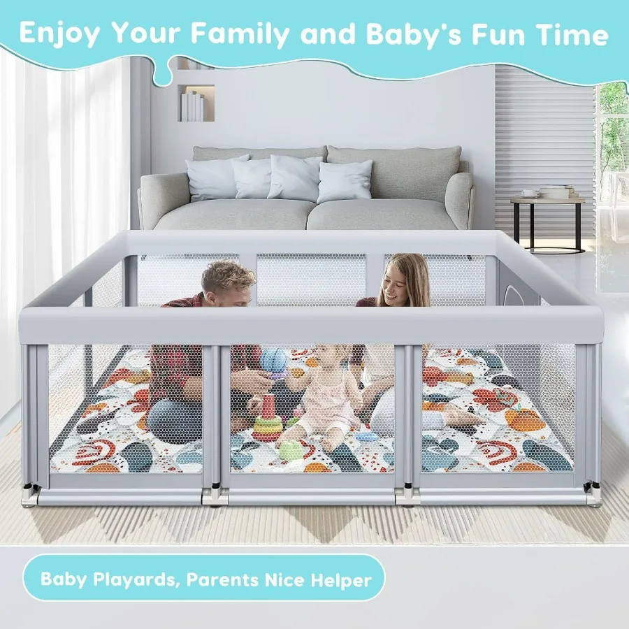 74 × 50 روضة أطفال كبيرة للاستخدام الداخلي والخارجي، ساحة لعب آمنة قوية مع تصميم شبكي ناعم قابل للتنفس ومضاد للسقوط، مثالي f #2