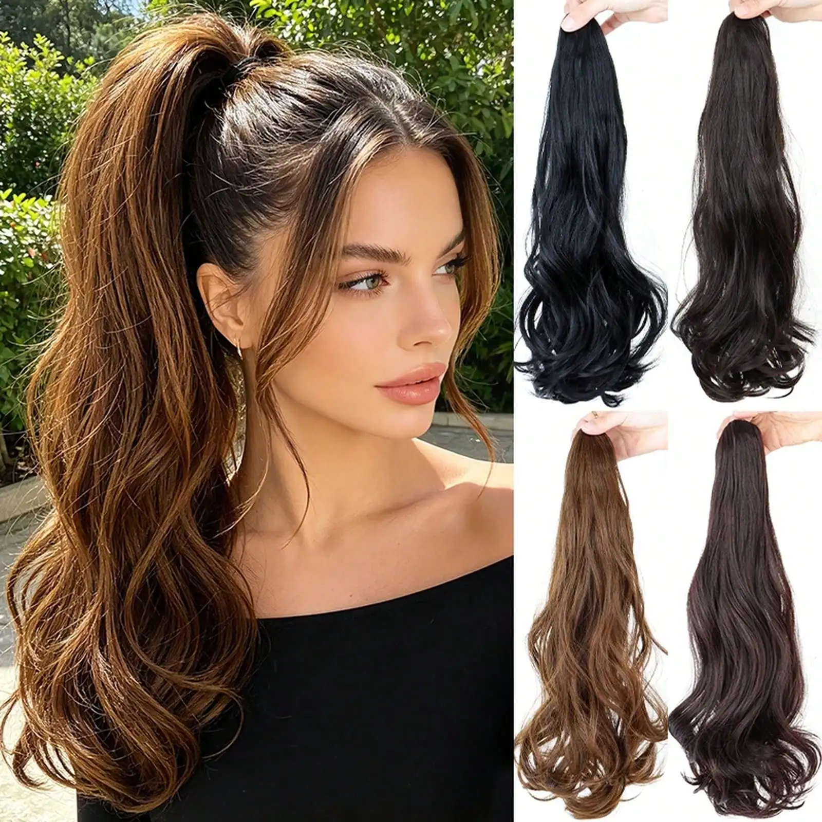 Women Claw Clip Ponytail Extension,Wavy Curly Heat Resistant Synthetic Ponytail Wig,Hair Accessory For Daily Party&Halloween