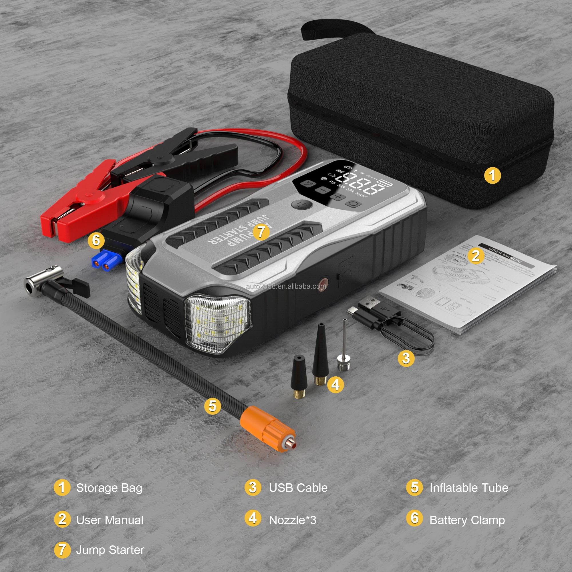 24000mAh Lithium Battery Booster 4000A Tire Inflator LED Light Fast Charging Car Jump Starter Trucks Booster Car Tire Air Pump