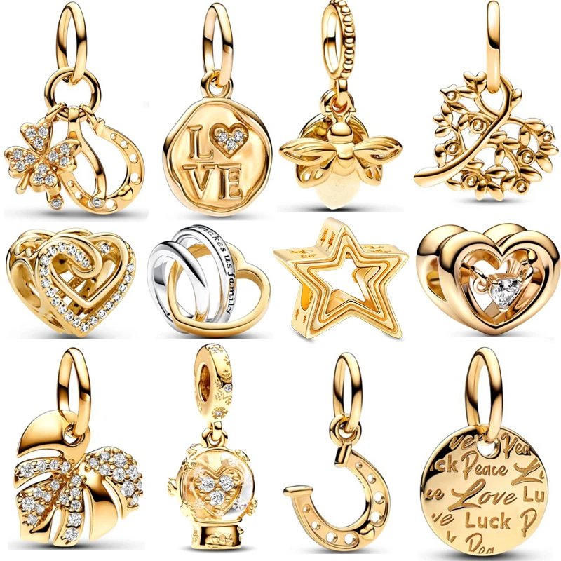 

Plated Gold Fit Original 925 Silver Sparkling Heart Monstera Leaf Luck Tree Firefly Charm Dangle Bracelet Jewelry Gift