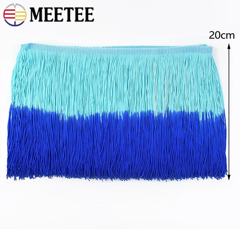 2/5/10M 20cm Meetee New Colourful Polyester Fringe Tassel Lace Trim Ribbons DIY Sewing Latin Dress Garment Fabric Accessories