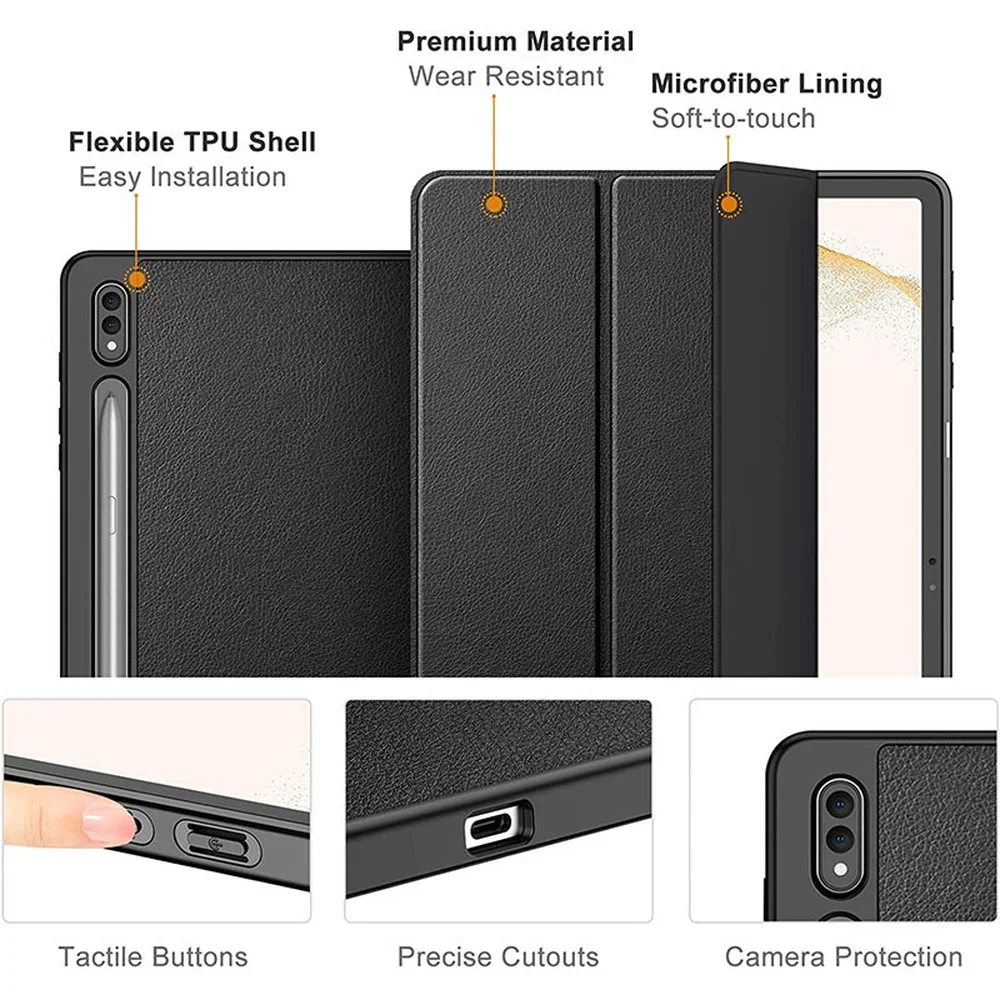 For Samsung Galaxy Tab S9 S8 S7 Plus S7 FE SM-T970 12.4 inch Magnetic Trifold Stand Cover Funda for galaxy Tab S6 Lite 10.4 Case