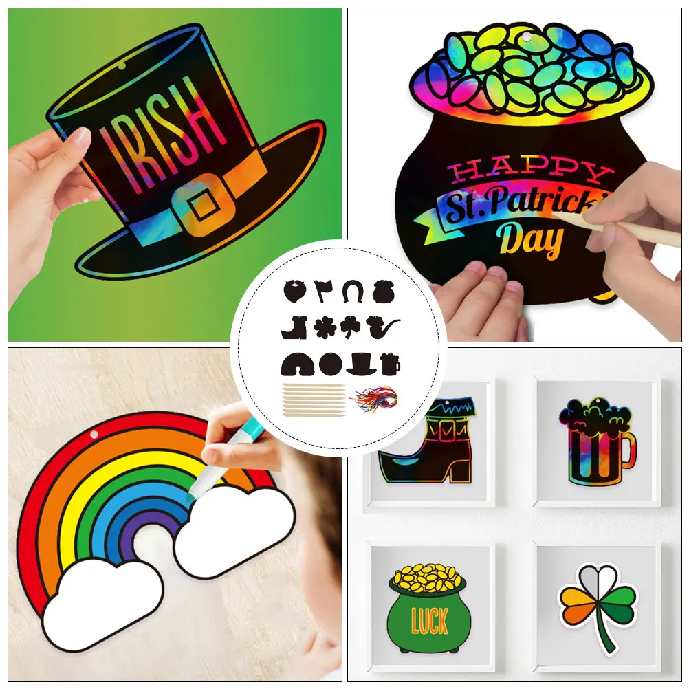 2 set di kit di carta antigraffio, carte d'arte artigianali fai da te, forniture di San Patrizio, giocattolo per bambini, sicuro e pratico, decorazione per feste per bambini