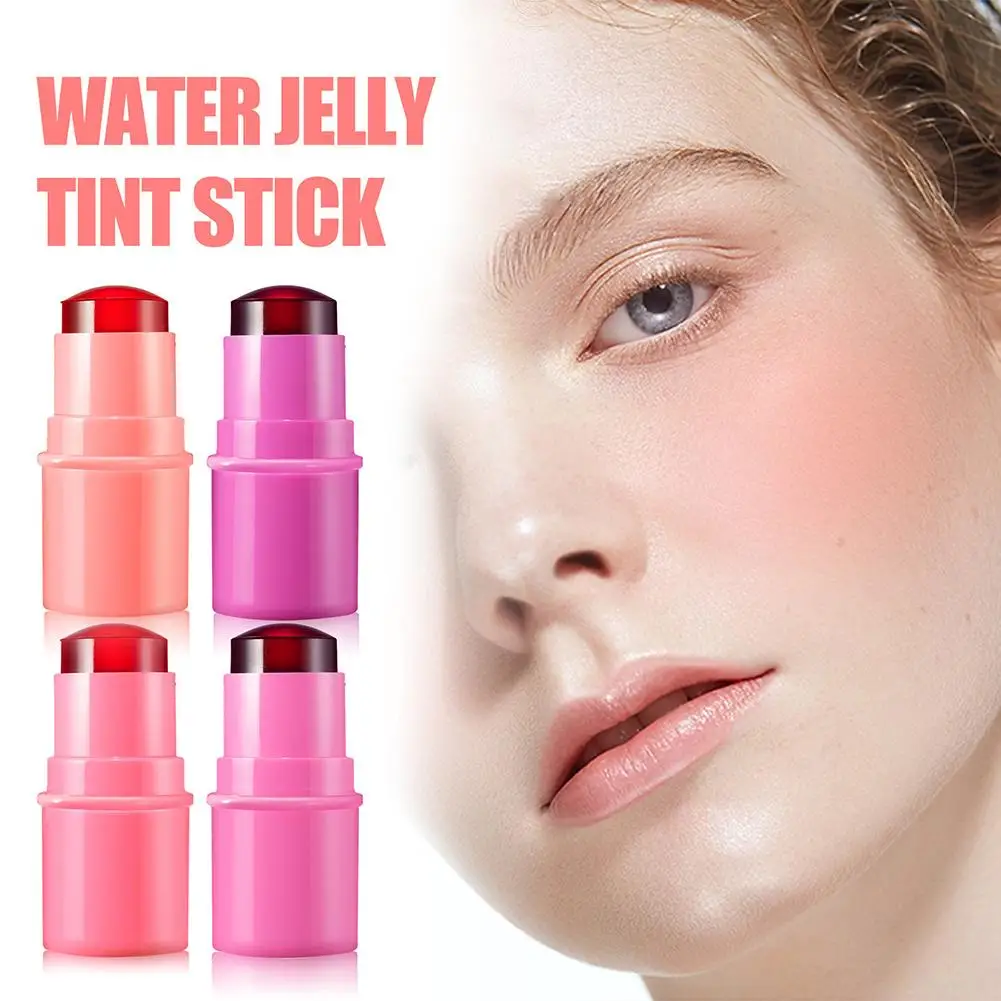 4 Colors Jelly Blush Stick Water Jelly Tint Stick Long-lasting Cheek Lip Stain Face Lip Hydrating & Jelly Tint Milk Blush M K7U5