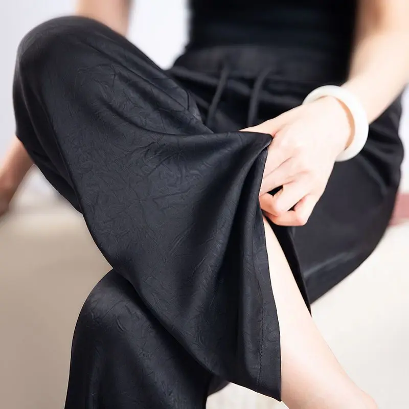 التوت الحرير الحرير واسعة الساق السراويل الساتان الجاكار الصيف تنفس فضفاض بنطلون مستقيم ZT353 #1