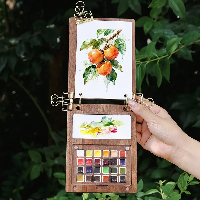24 Grid Travel Pack Portable Loose-leaf Watercolor Set Solid Packing Box Small Artboard Art Supplies Sketch  Painting Palette