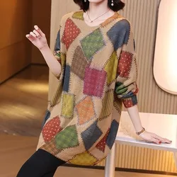 Autumn Winter New Elegant Loose Color Blocking Female Sweaters Long Sleeve Casual Vintage Round Neck Jumpers Women's Clothing