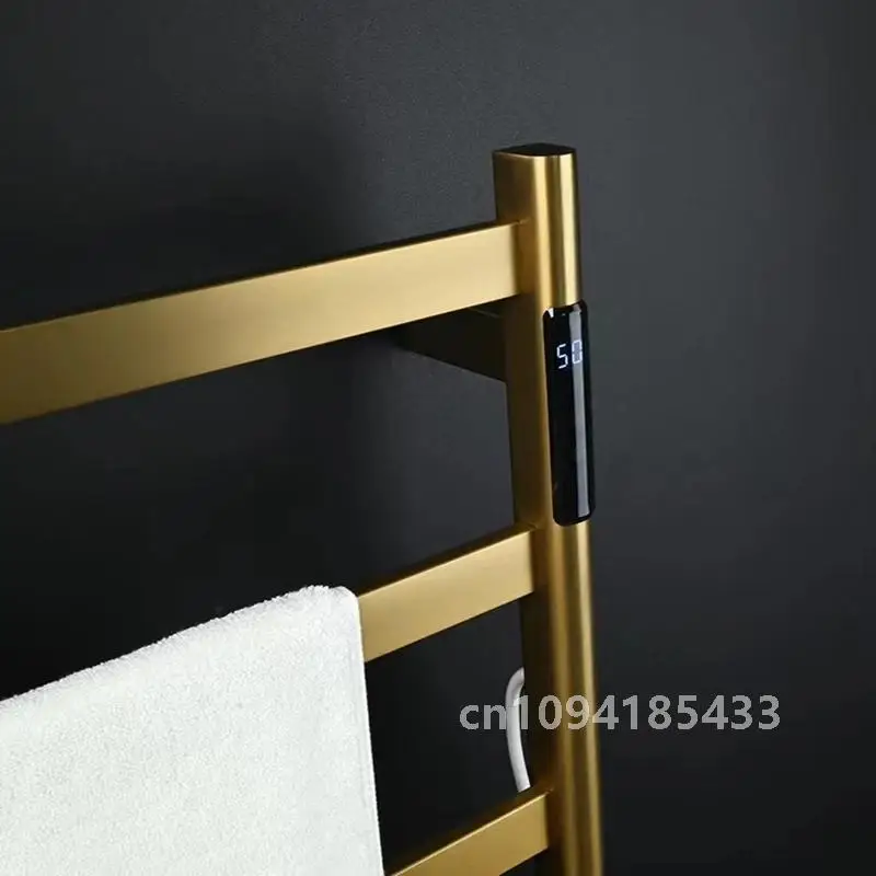 Brushed Gold Electric Towel Rack Stainless Steel Temperature Control Time Smart Home Heated Towel Rack Towel Rack