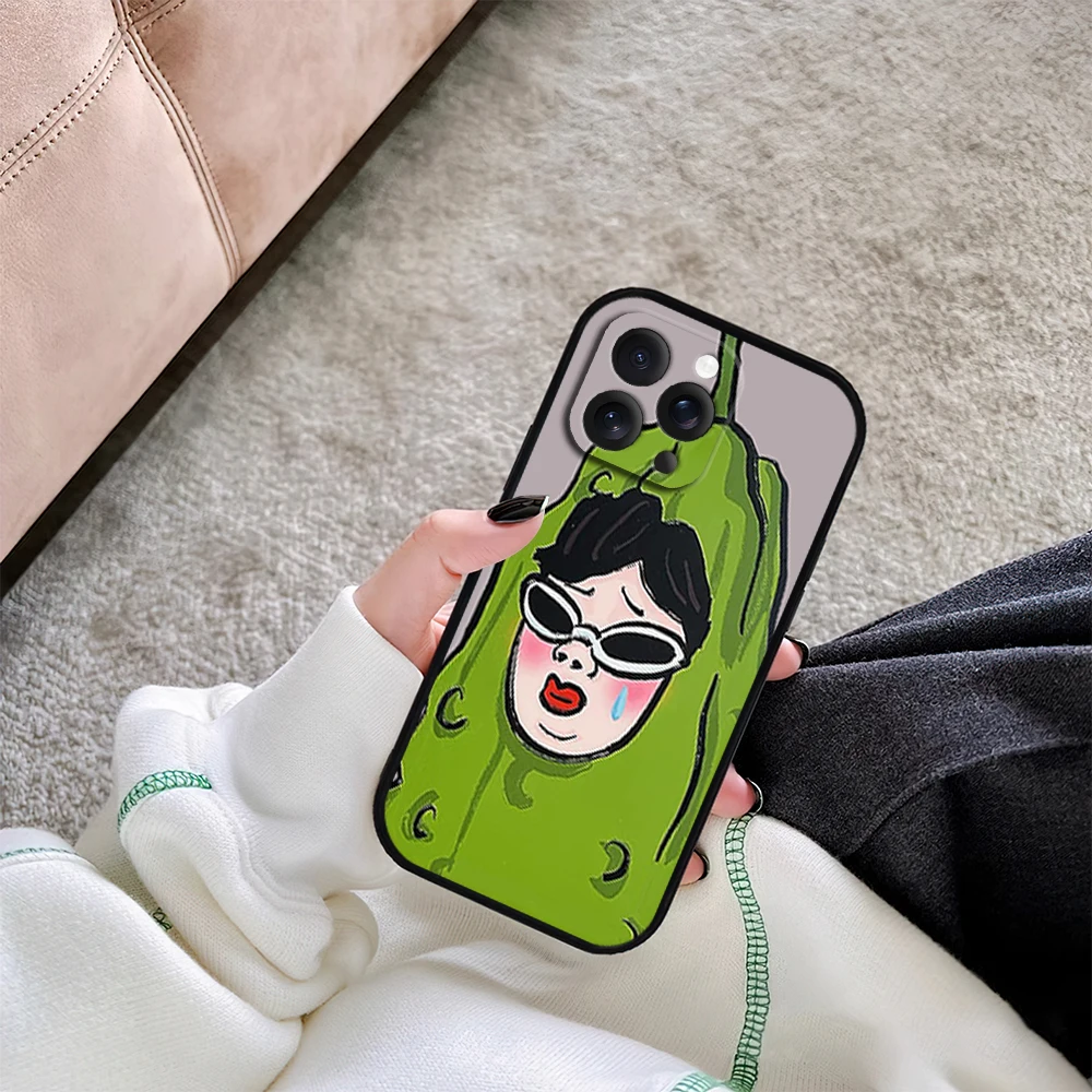 Funny Art Couple Banana Friend Bitter Melon Cool Phone Case for iPhone 12 11 14 15 13 16 Max Plus Pro Black Soft Silicone Cover