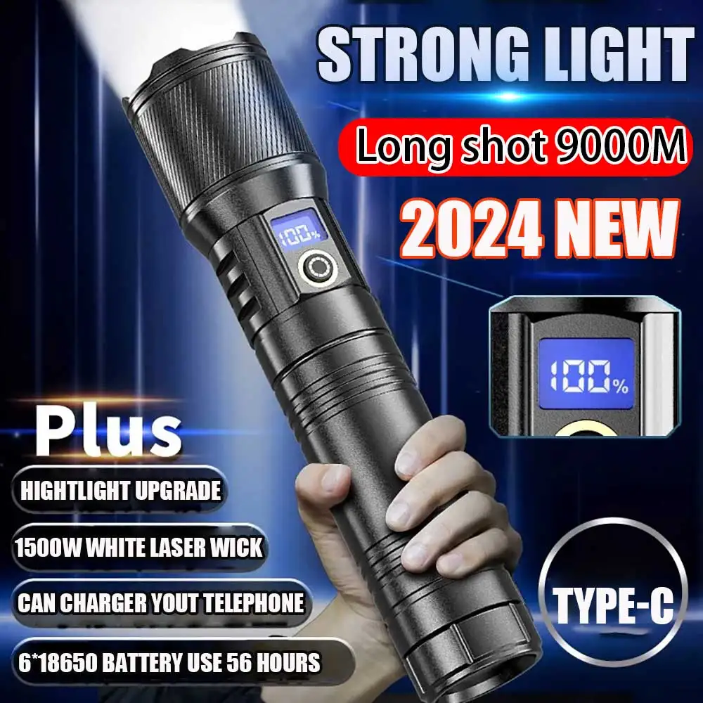 

Powerful White Laser Flashlights 100000000 Lumens Telescopic Zoomable Torch Camping Long Range Portable Tactical Flashlight Lamp