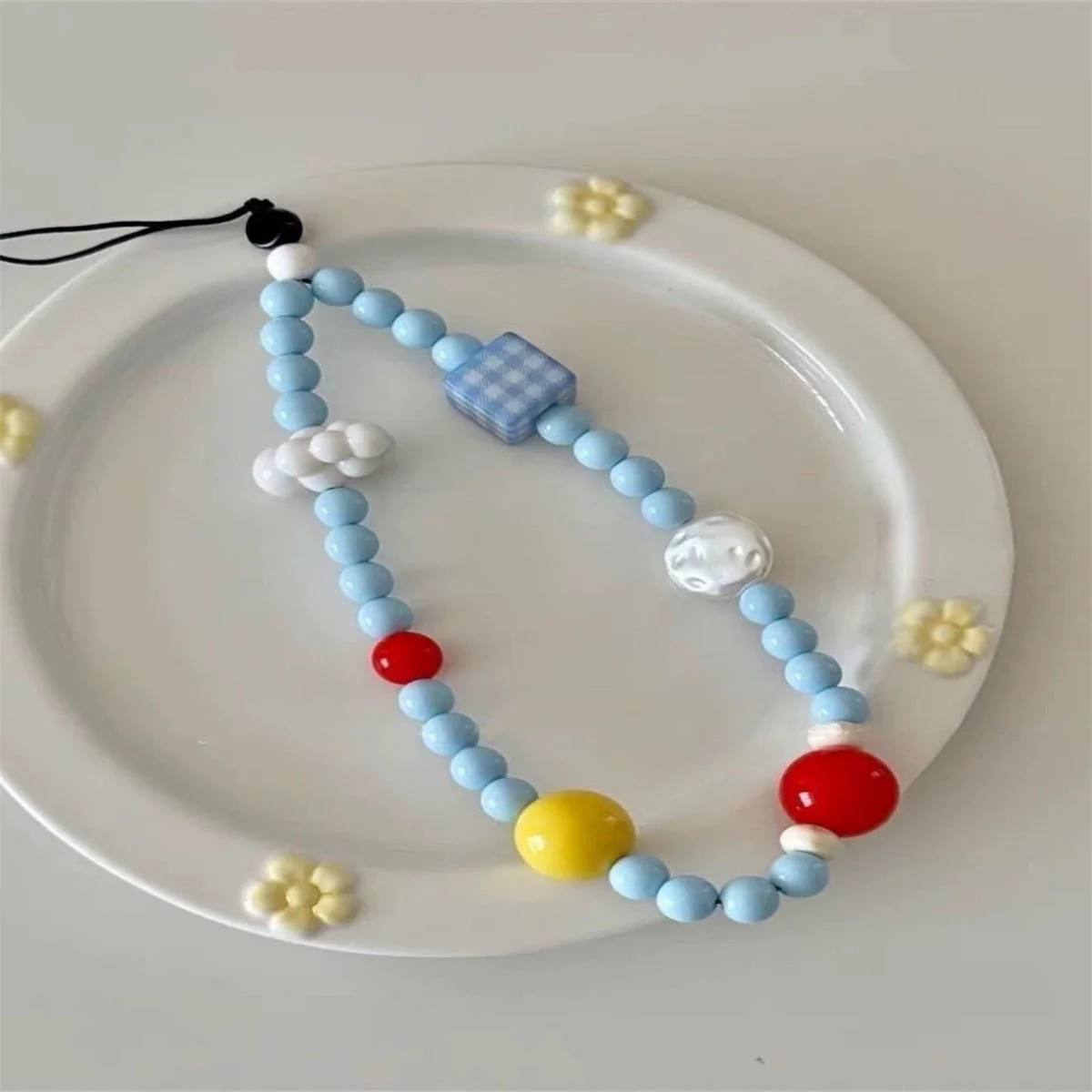 Blue Cloud Phone Chain Beaded Cute CCD Camera Chain Small AND Fresh Anti Loss Rope Hanging Decoration