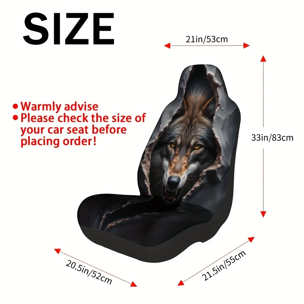 2pcs Wolf-Themed Car Seat Covers Compatible With Most Sedan & SUV Front Seats, Fit Wolf Design With Teeth & Wolf Texture (Machin