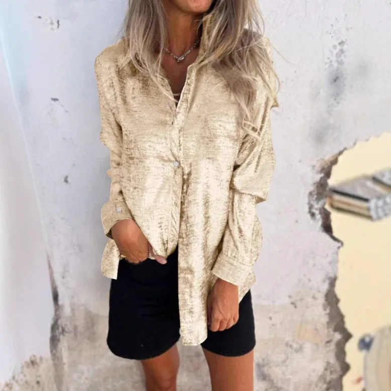 2025 الخريف والشتاء مزاجه الجديد التنقل المرأة القمصان موضة بلون زر سترة طويلة الأكمام قميص فضفاض