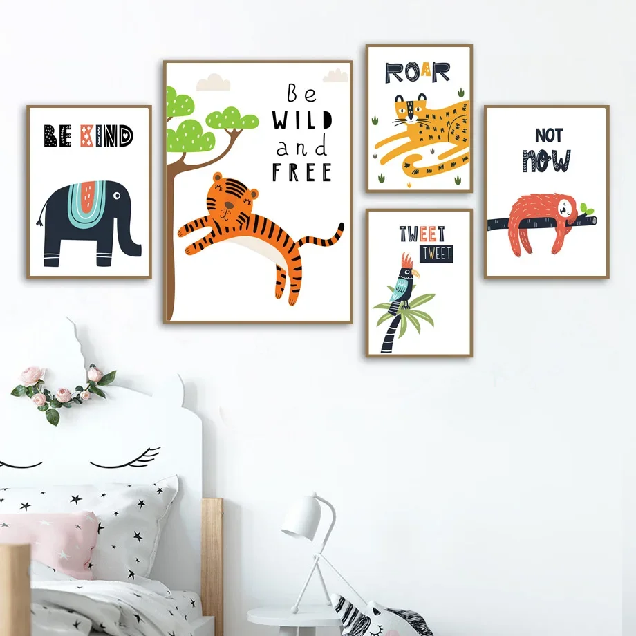 

Jungle Animal Leopard Wall Art Print Canvas Painting Tiger Elephant Sloth Nursery Poster Wall Pictures Baby Kids Room Home Decor