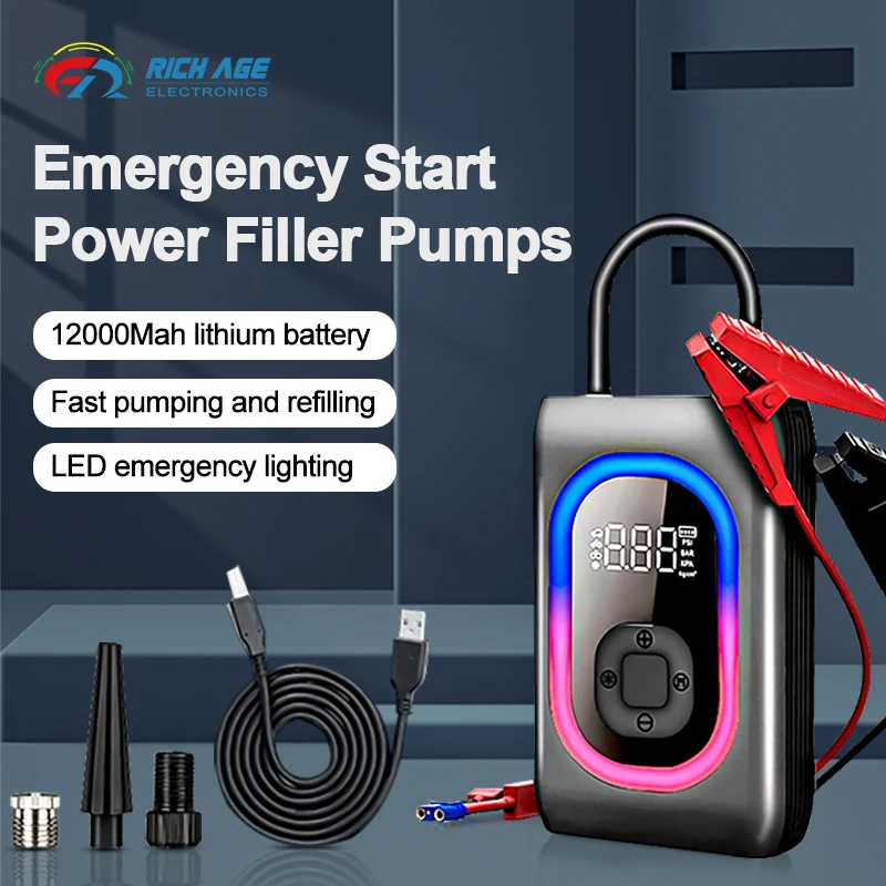 New Car Jump Starter Power Bank 12V Air Pump 2 In 1 Battery Portable Engine Emergency Charger Car Power Supply Unit Charger