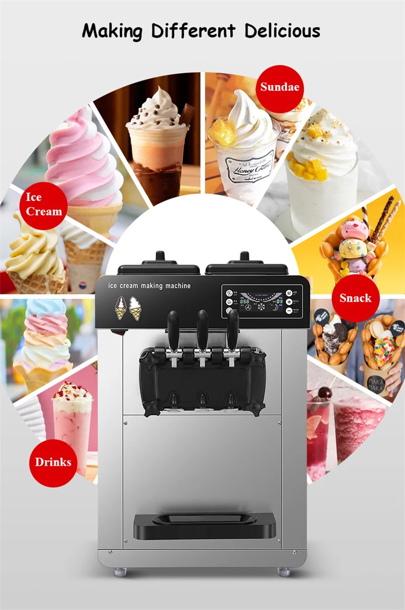 Automatic 110V 220V Ice Cream Making Machine 6L Tank Single Flavor Soft Ice Cream Maker 70 PCS/H Commercial Use