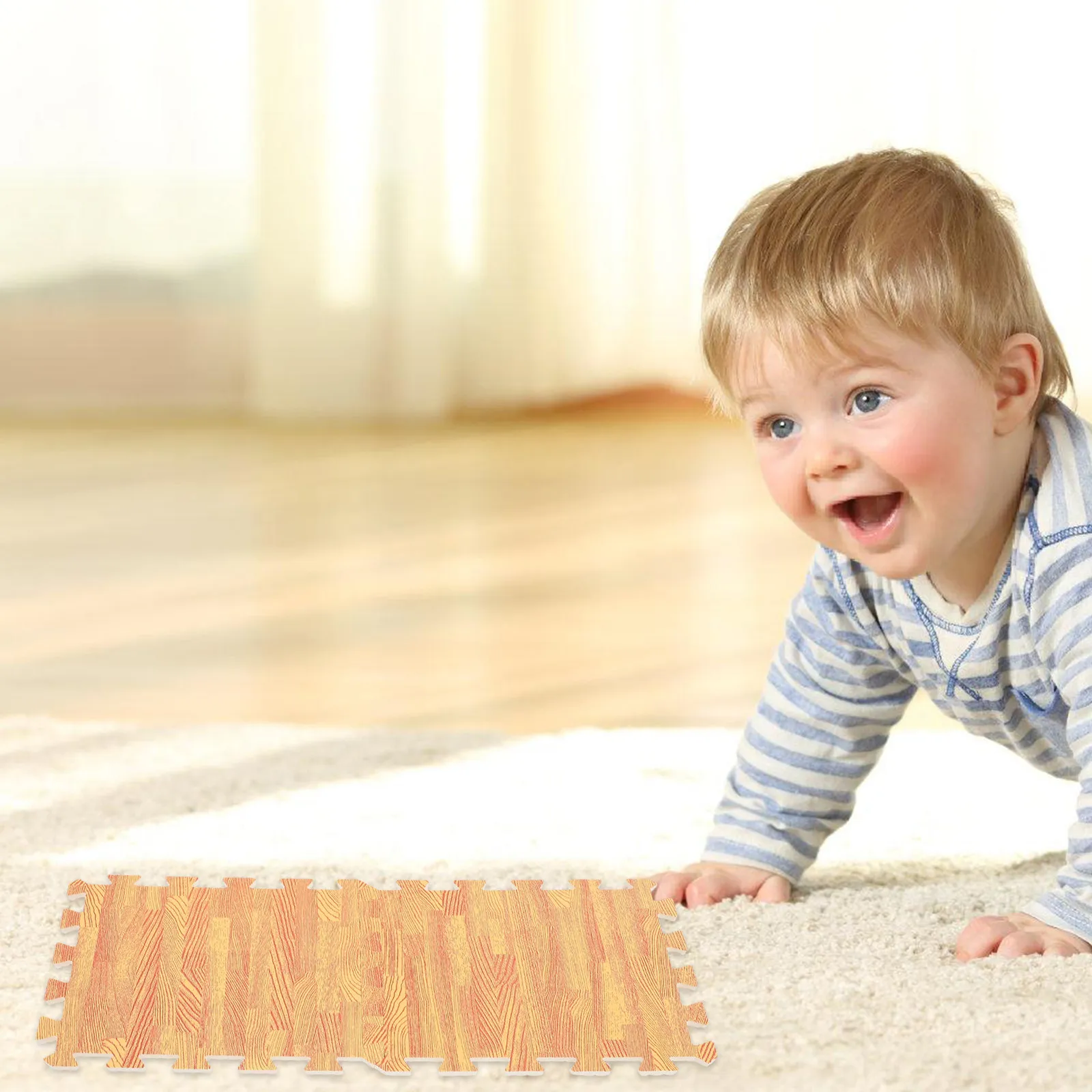 

Набор из 12 мягких защитных пазловых ковриков-плиток из пеноматериала с текстурой дерева для ползания малышей и детей