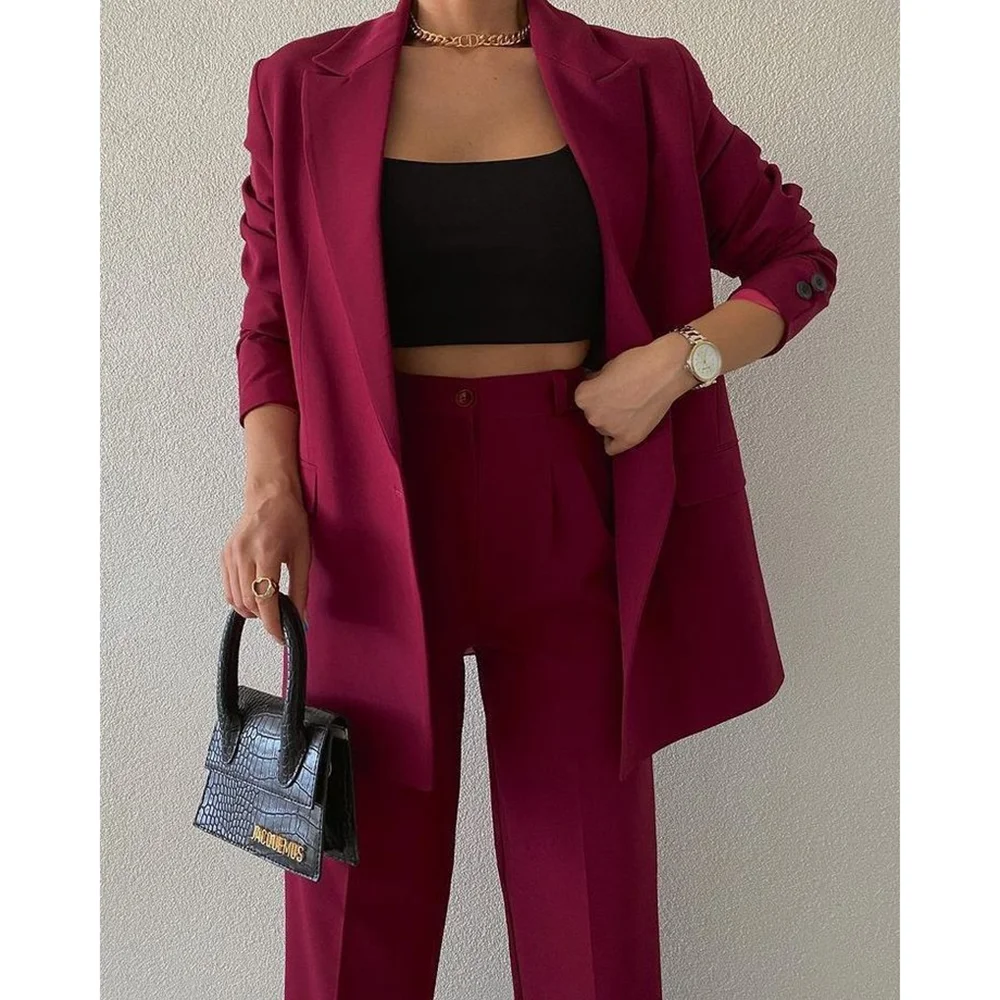 

Straight Single Button Peaked Lapel Woman Suits 2 Pieces Blazer+Pants Set Formal Party Sets Office Lady Customized Clothing