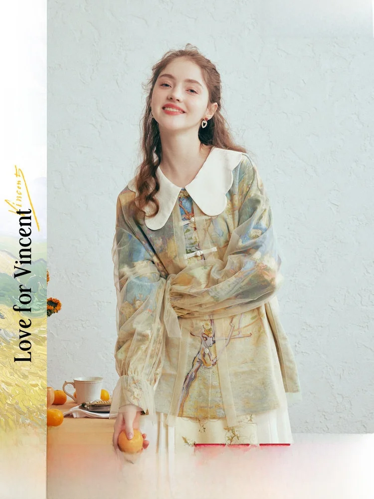 

Новая женская весенняя блузка Sweet Sle с принтом, свободного кроя, с длинным рукавом, воротником «Питер Пэн», на пуговицах, с цветочным узором, из дышащего полиэстера