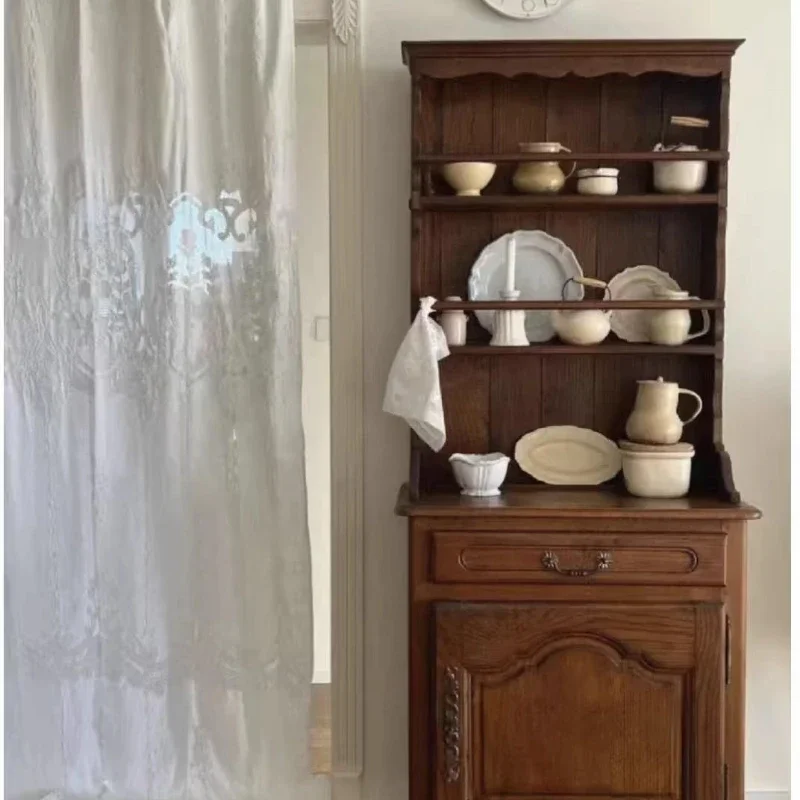 

French medieval solid wood side cabinet coffee dishes tea locker farm retro display cabinet shooting