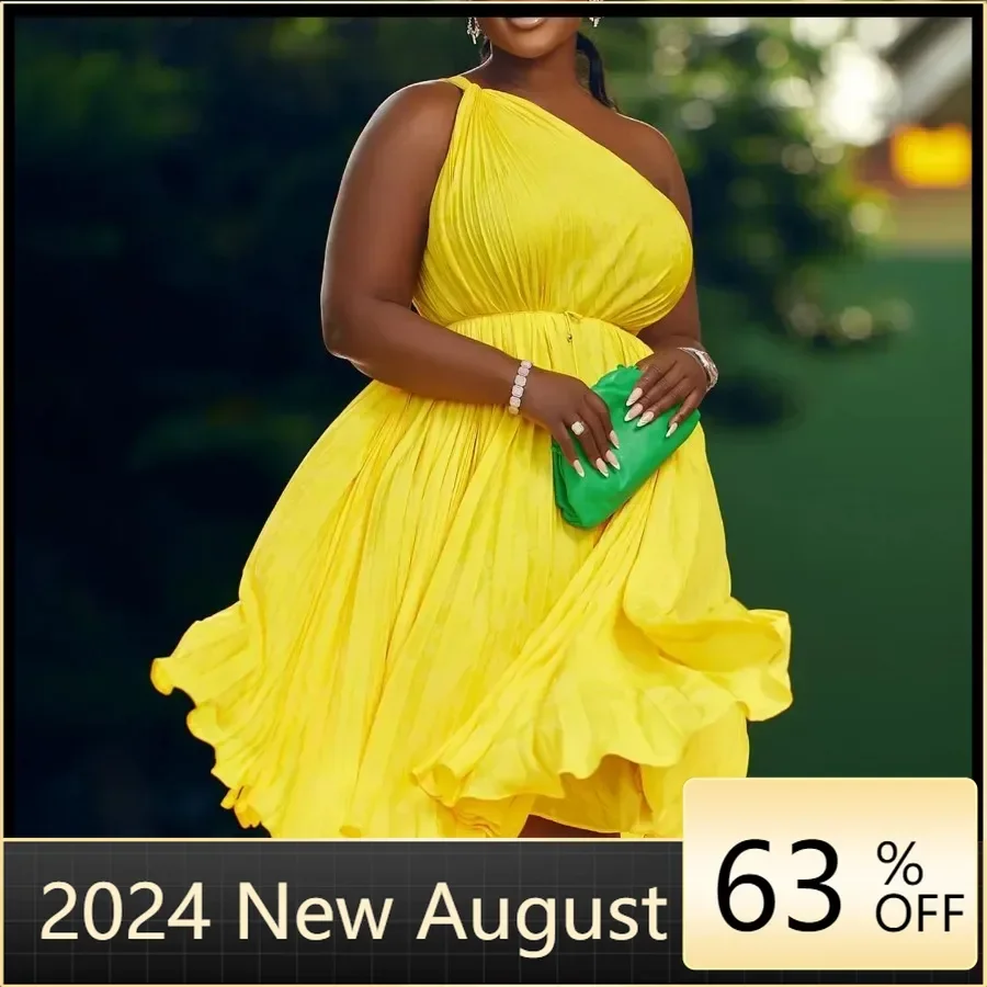 

Summer African Women Sleeveless Yellow White Red Green Polyester Pleated Polyester Knee-length Dress African Dresses for Women