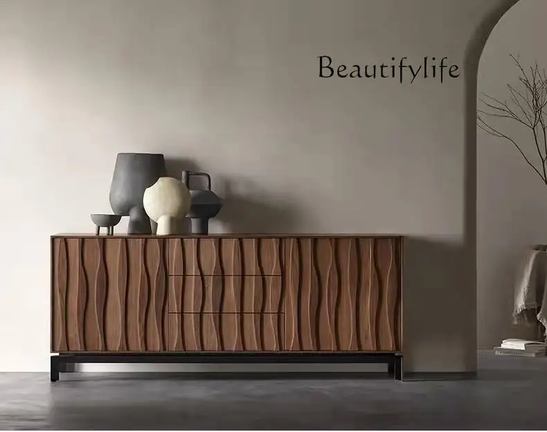 

Nordic Minimalism Solid Wood Sideboard Modern Light Luxury Living Room Locker Japanese Style Misty Wind Entrance Cabinet