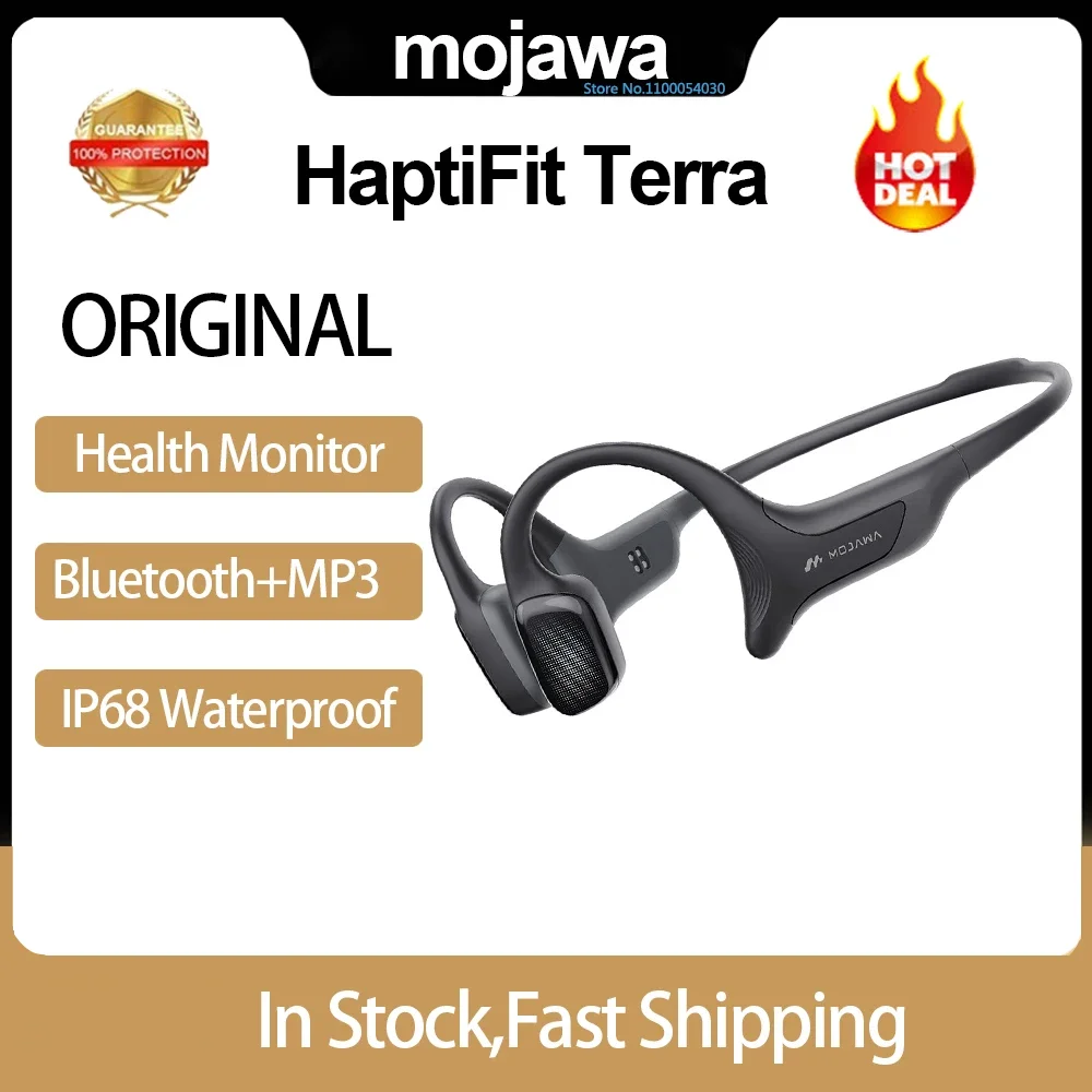 

Mojawa Haptifit Terra Bone Conduction Headphones Open Sports Earphone Intelligent Noise Reduction IP68 Grade 32GB of MP3 Storage