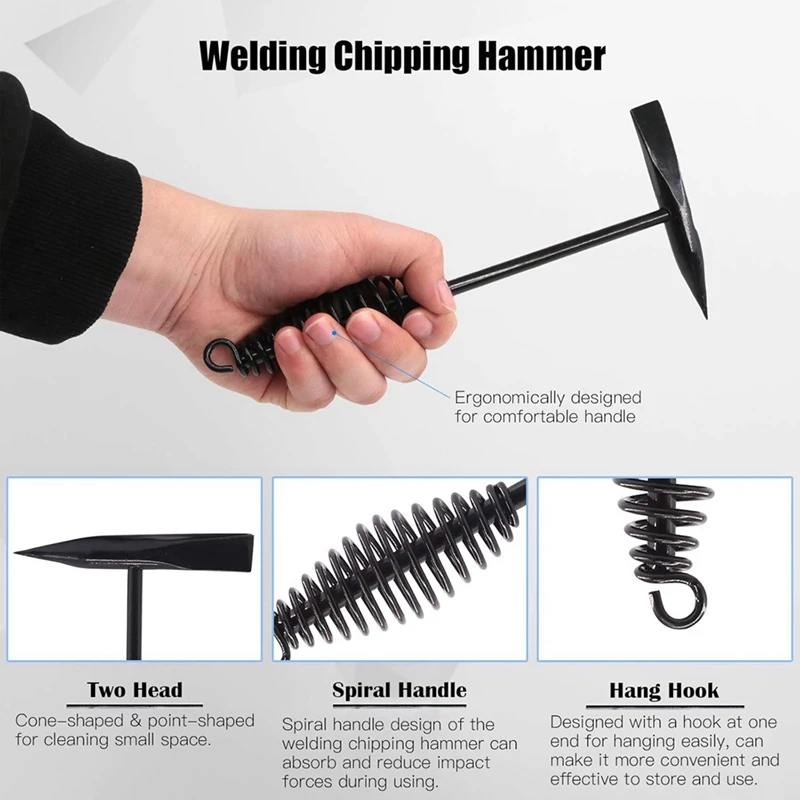 5Pcs Welding Slag Removal Tool Set:Welding Chipping Hammer With Coil Spring Handle,Wire Brush And Welding Plier, Gloves