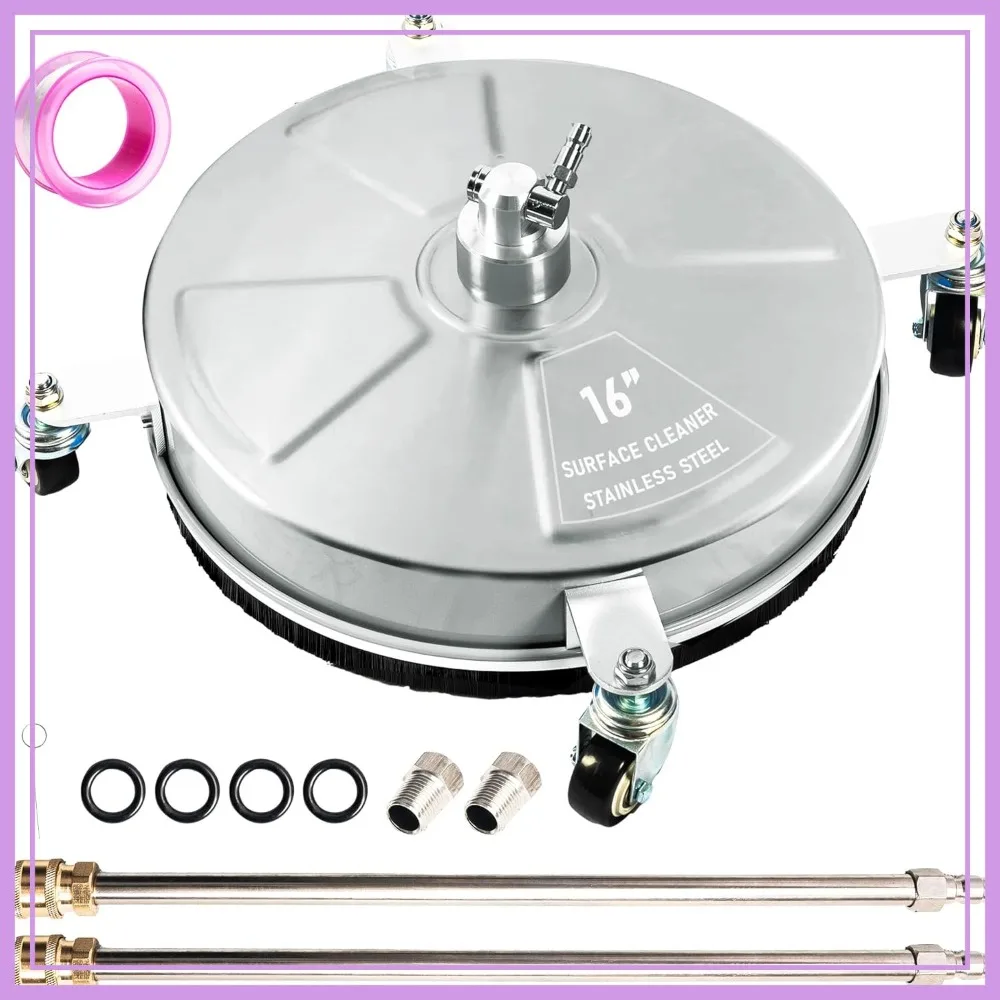 

16" Pressure Washer Surface Cleaner with 4 Wheels, Stainless Steel, 1/4" Quick Connector, 2 Wands, 4000 PSI