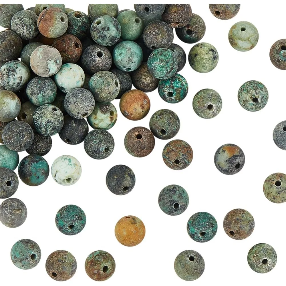 126 Pcs Natural Stone Beads African Turquoise Frosted Round Loose Energy Healing Gemstone Beads 6mm for Bracelet Necklace