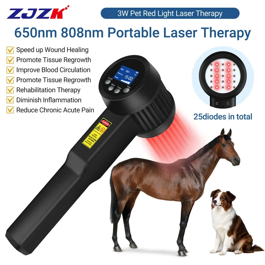 

ZJZK Rechargeable 3W Laser Therapy Device 10x650nm 15x808nm Alleviates Chronic Pain Muscle Soreness Arthritis for Humans & Pets