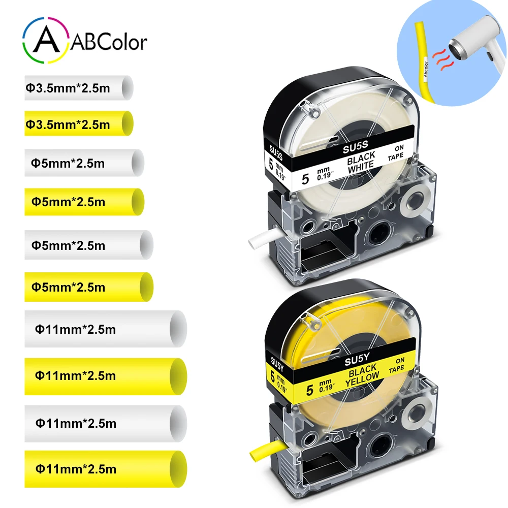 9/18mm LA-4WBA5 LA-4YBA5 Heat Shrink Tubes LK-6WBA11 LK-6YBA11 Compatible for Epson SU5S SU5Y SU11S (Φ5mm Φ11mm)  LW-300 LW-400