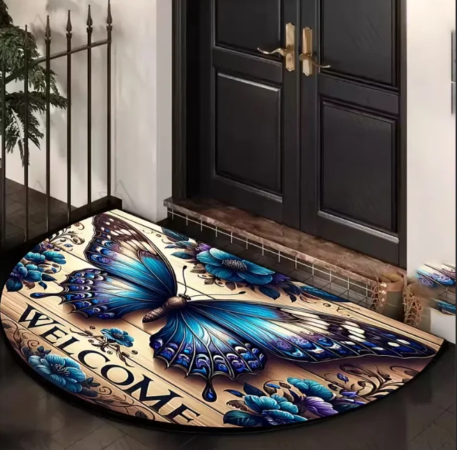 Single Piece Semi-circular Door Mat with Summer Natural Inspiration Anti Slip Suitable Entrance Corridors Door Mats