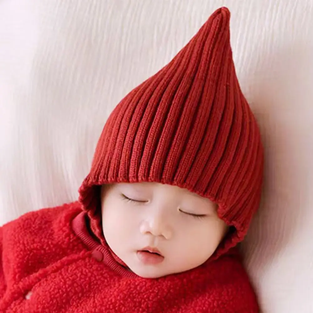 

Soft Solid Color Baby Knitted Hat Cute Warm Infant Bonnet Versatile Crochet Ear Protection Beanie