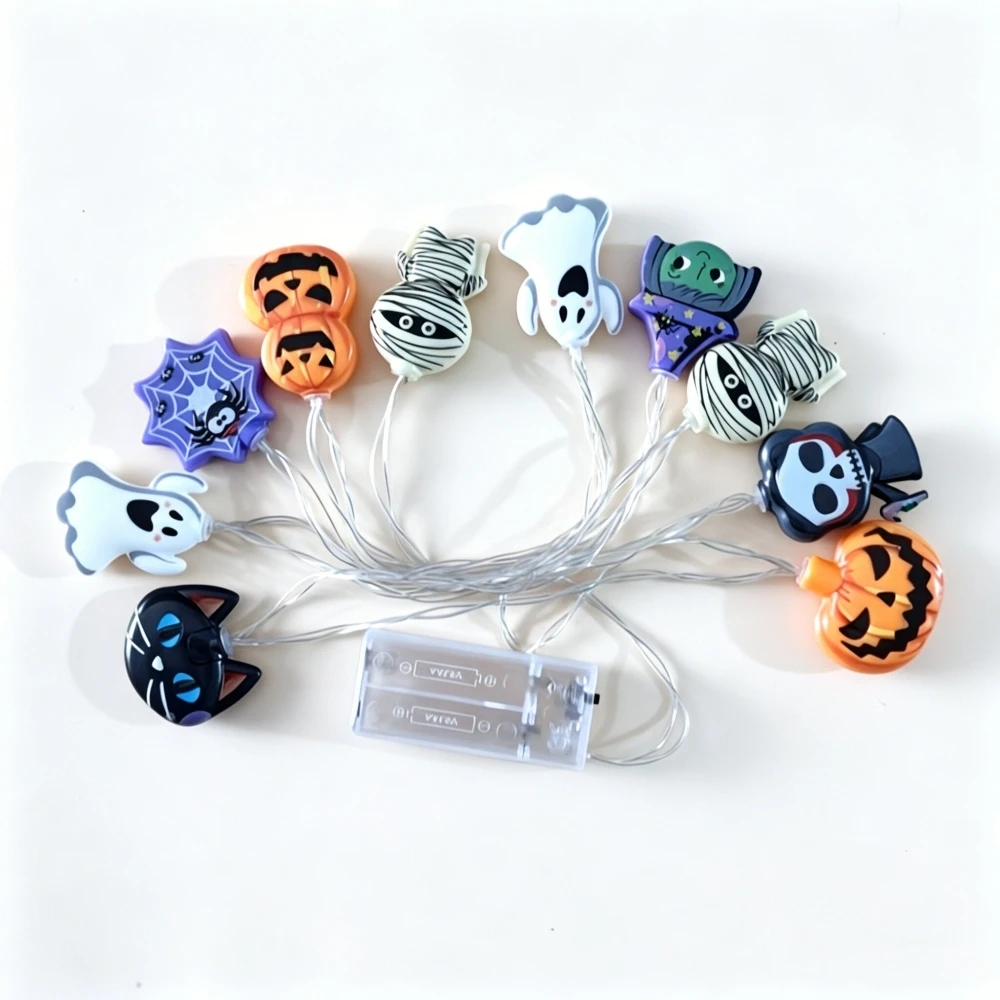 1 szt. Halloweenowa lampka LED w kształcie wróżki, zasilana bateriami, dekoracja na Halloween, Boże Narodzenie, imprezę, czarownica, dynia, mumia, anioł, pajęczyna — 2