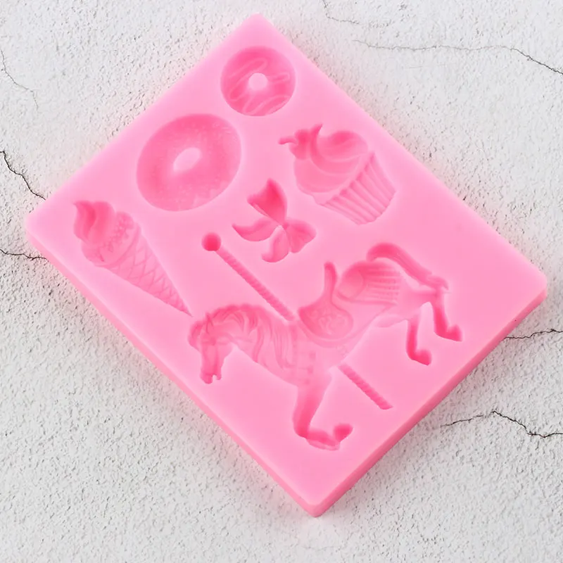 Carousel Donut Ice Cream Silicone Mold Chocolate Fondant Molds Baby Party Cupcake Cake Decorating Tools Candy Polymer Clay Mould