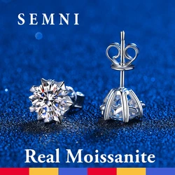SEMNI 100% Real Moissanite Snowflake Stud Earrings for Women Girls 925 Sterling Silver Wedding Birthday Party Gift Fine Jewelry