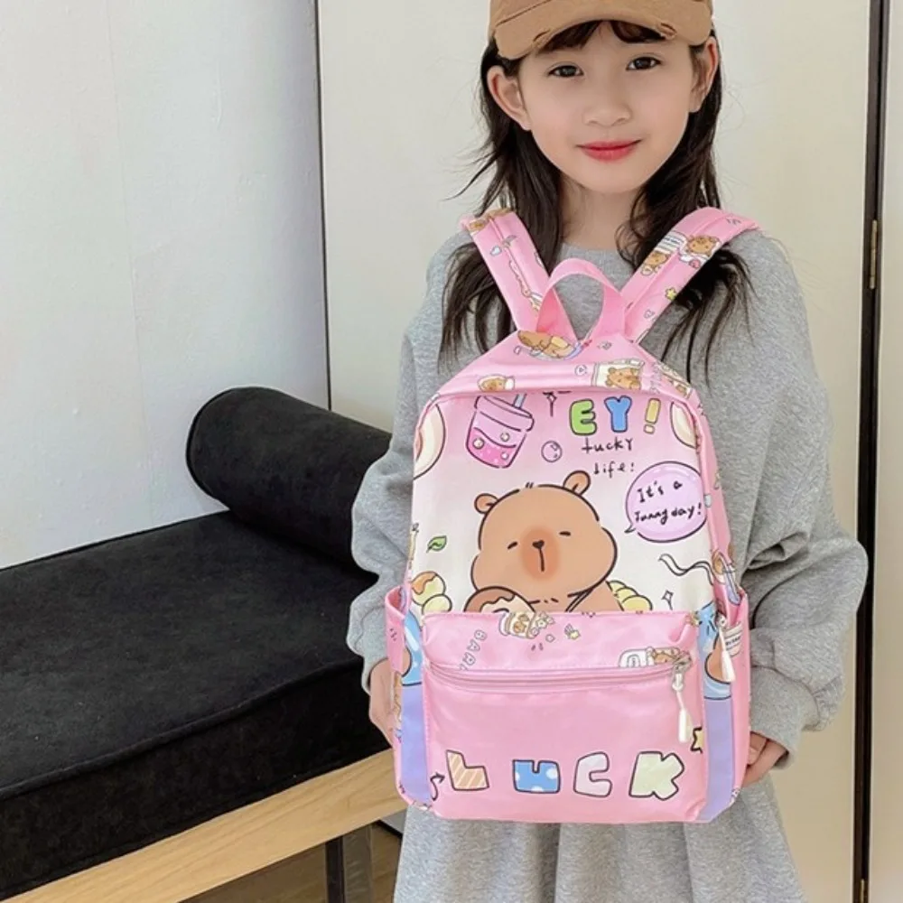 

Thickened Capybara Backpack Wide Straps Nylon Cartoon Animal Daypack Large Capacity Multi Functional Children School Bag Unisex