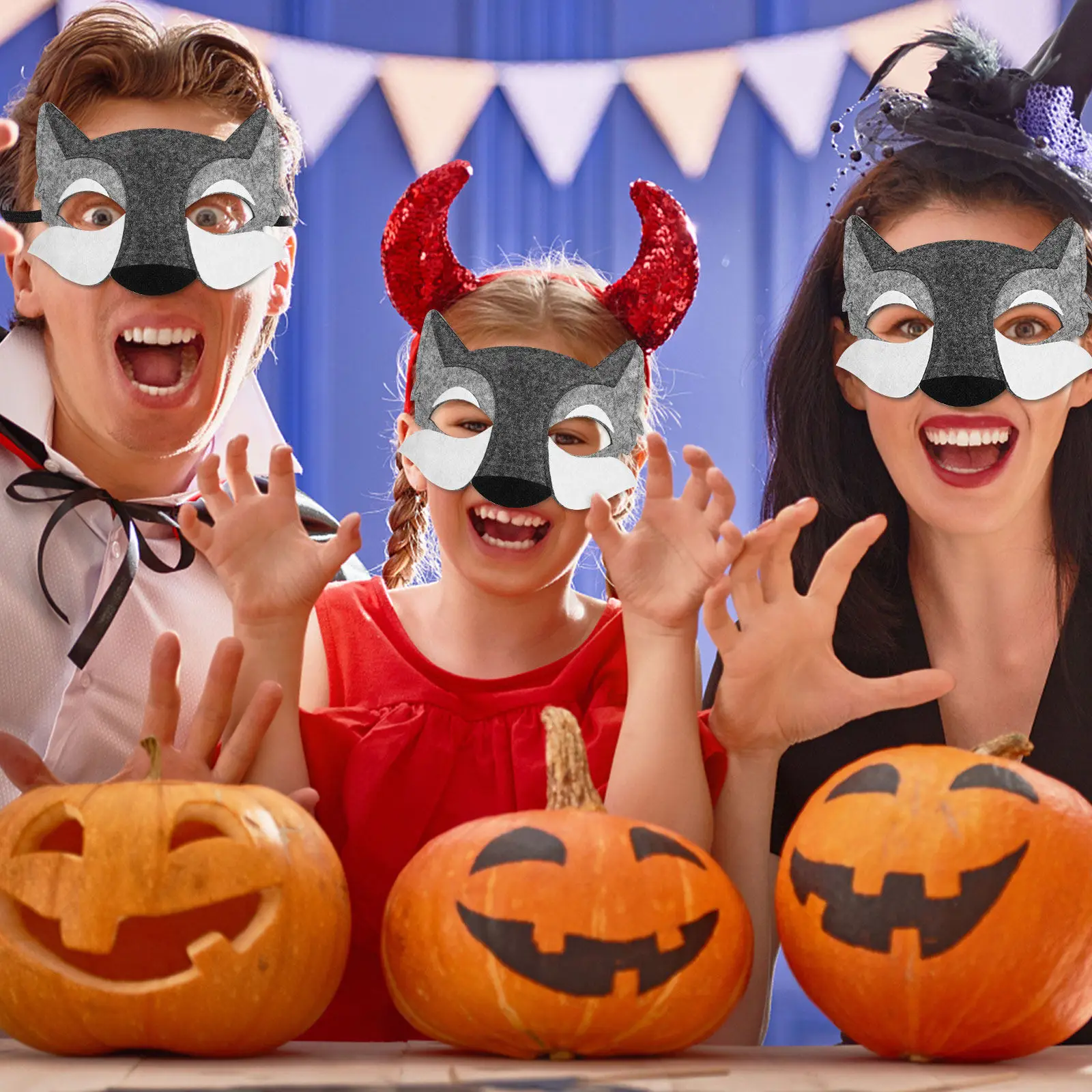 

3Pcs Wolf Half Face Masks Kids Dress Up Cosplay Face Cover Elastic Strap Stage Performance Party Mask