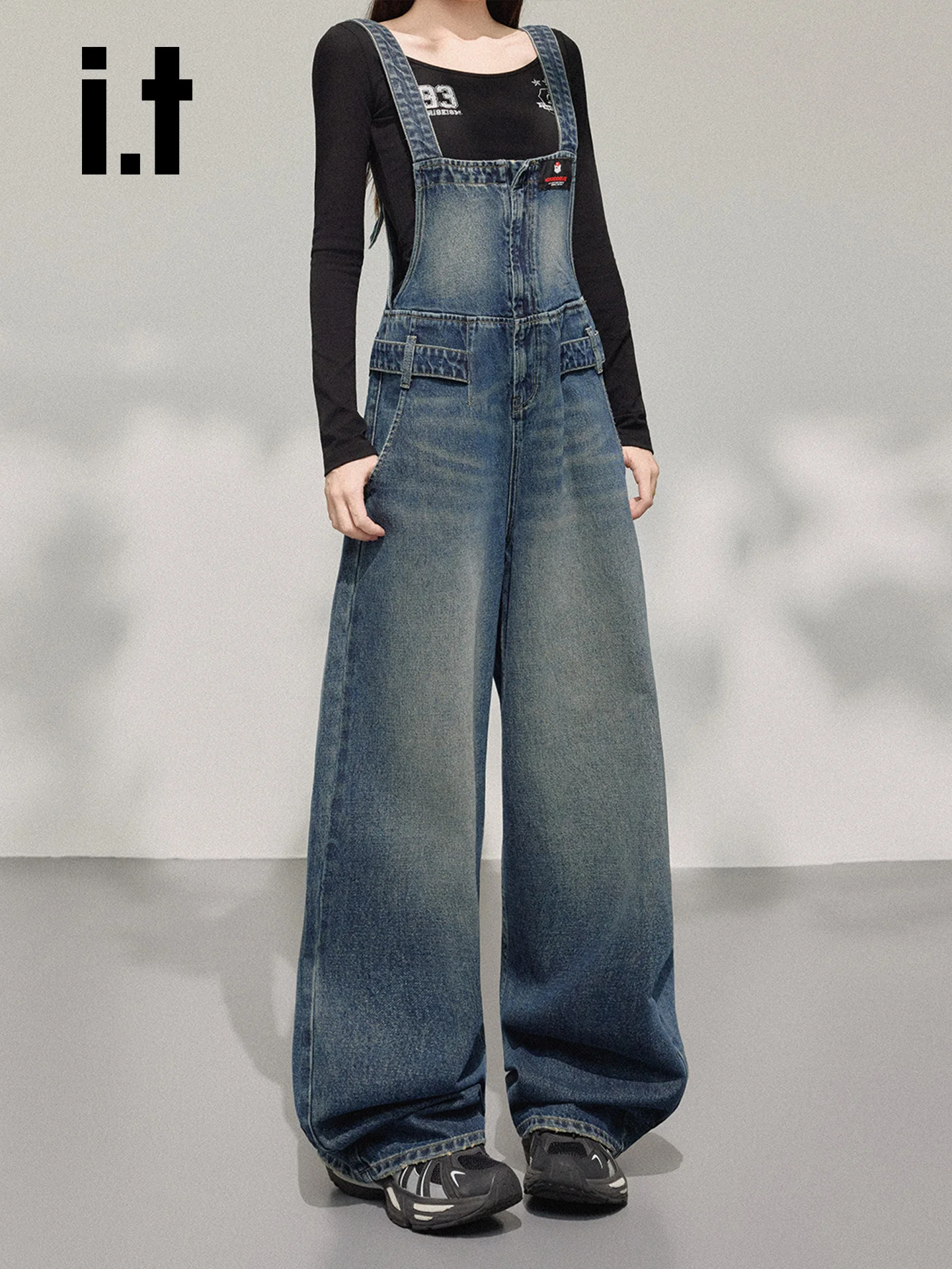 Waed-mono vaquero para mujer, pantalones de una pieza adelgazantes, vaqueros de pierna ancha de cintura alta, ropa informal de otoño