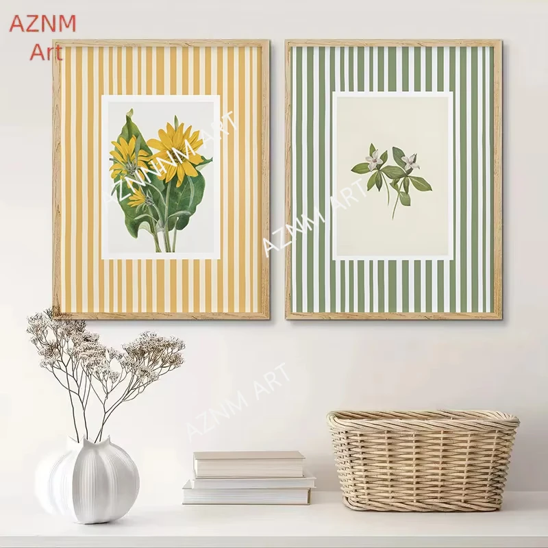 Blaue Maiglöckchen Pflanze gestreifter Leinwanddruck Sonnenblume Granatapfel Garten Wandkunst Poster Moderne Wohnzimmer Home Decor