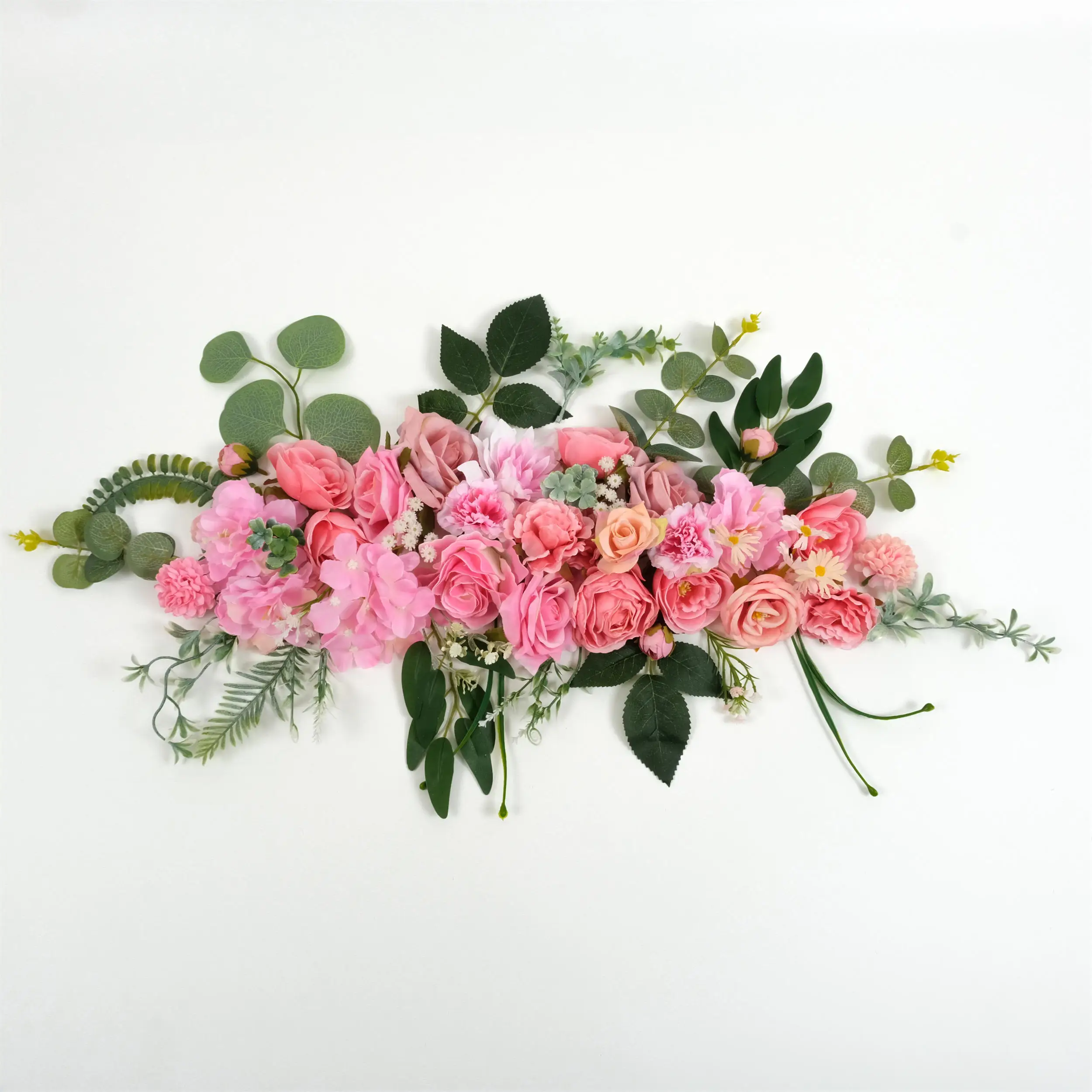 50PCS Mix Pink Artificial Silk Flower Head Green Leaf Combo Set For DIY Crafts Bouquets Floral Arrangement Decor Faux Flower