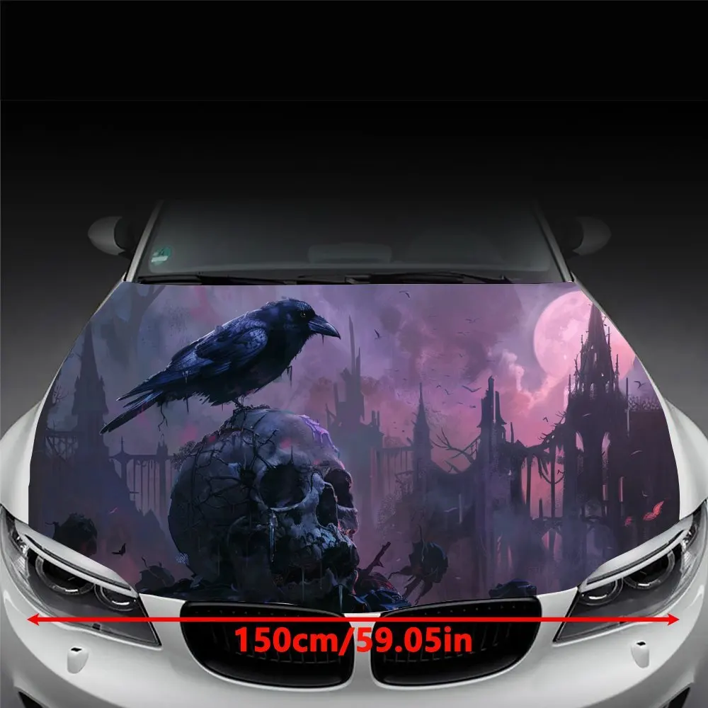 Blood Moon Gothic Realm Print Car Hood Decal Sticker, Durable Car Vinyl Wraps Suitable for Most Vehicles, Car Engine Hood Protec