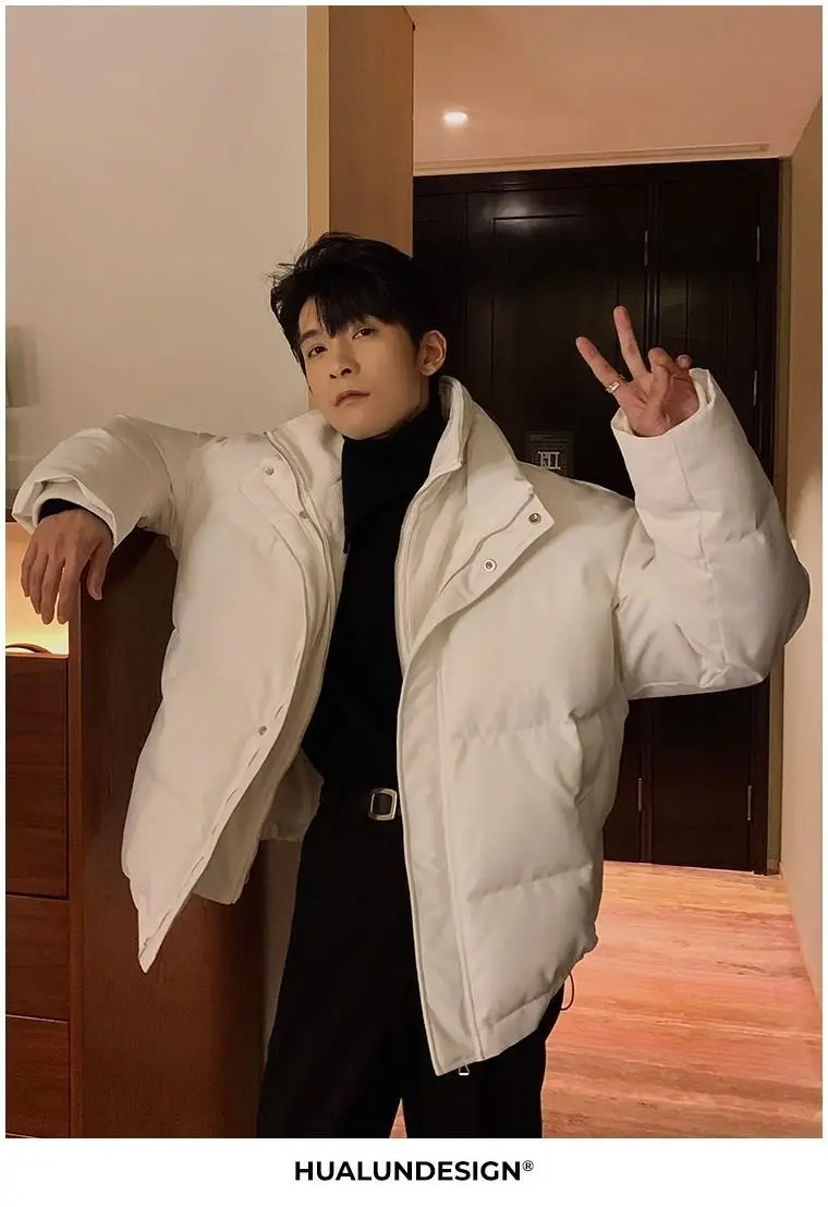 New Fake Two Piece Warm Coats Men Winter Loose Cotton-padded Jackets Men's 2026 Solid Color Pockets Overcoats C919